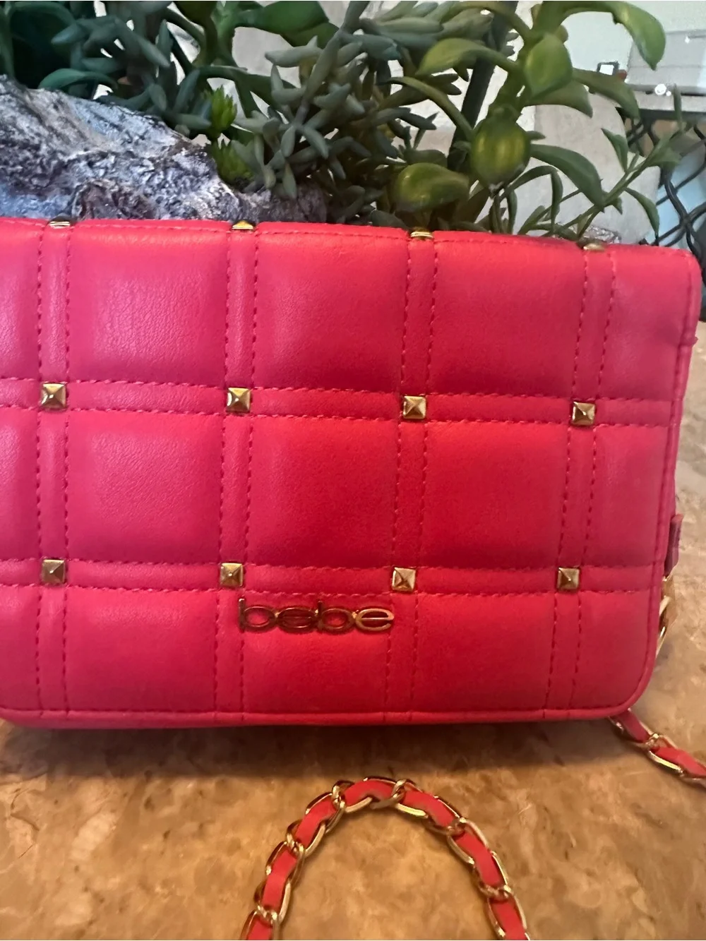 bebe Pink Quilted Chain Strap Crossbody Bag
